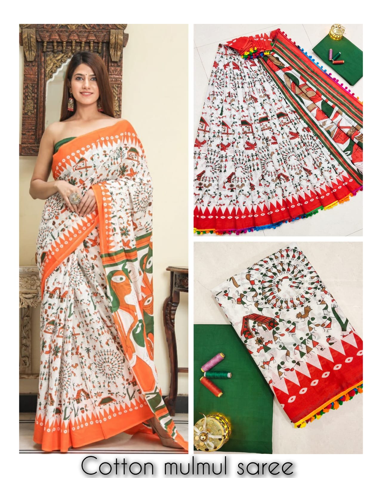 Bagru Block Printed Mulmul Cotton Saree